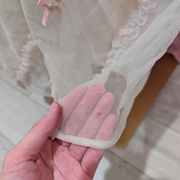 Vintage 1970s White/Cream & Pink Ruffle Gown (fits a Modern XS/S) - Picture 7 of 7